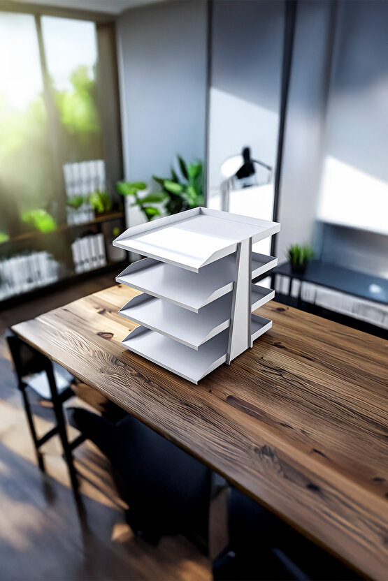 SteelLine 4 Katlı Metal Dosya Rafı - Masa Üstü Ultra Sağlam Ofis Organizer (29.5x30.5x25cm)