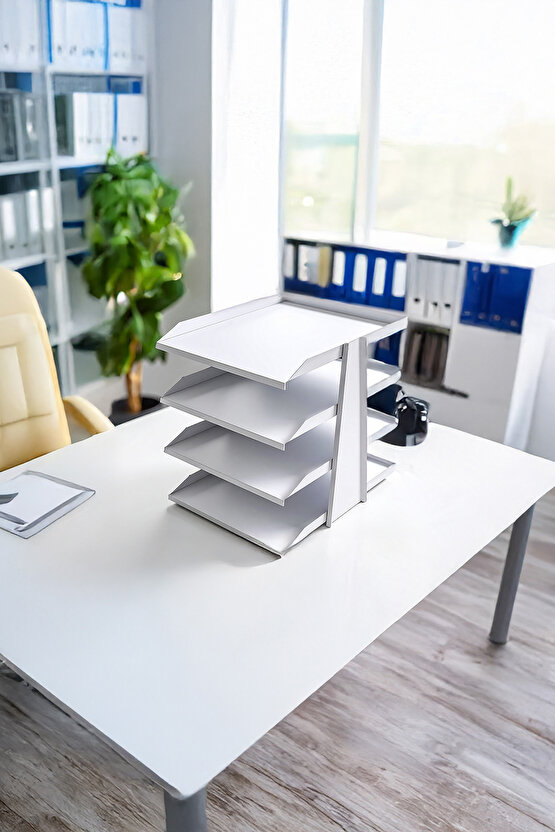SteelLine 4 Katlı Metal Dosya Rafı - Masa Üstü Ultra Sağlam Ofis Organizer (29.5x30.5x25cm)