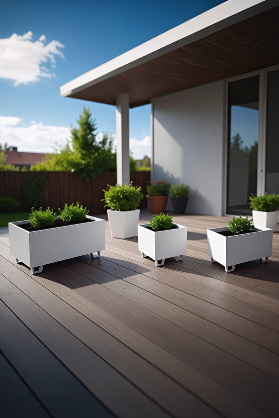 Duracube Metal Saksı 3lü Set - Orta (19x22x40cm) + Küçük (19x21x30cm) + Mini (19x20x20cm)