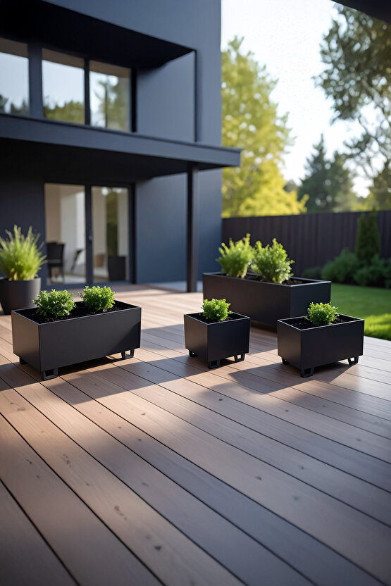 Duracube Metal Saksı 3lü Set - Orta (19x22x40cm) + Küçük (19x21x30cm) + Mini (19x20x20cm)