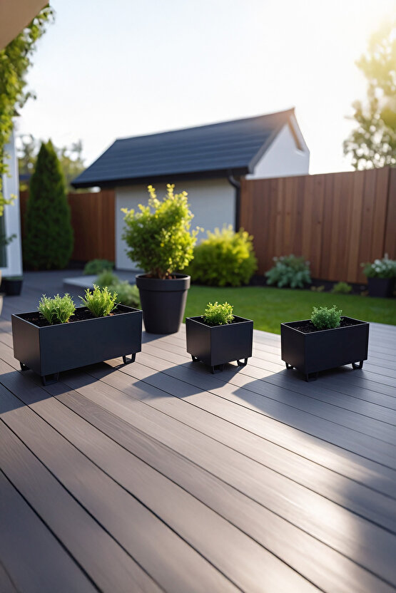 Duracube Metal Saksı 3lü Set - Orta (19x22x40cm) + Küçük (19x21x30cm) + Mini (19x20x20cm)