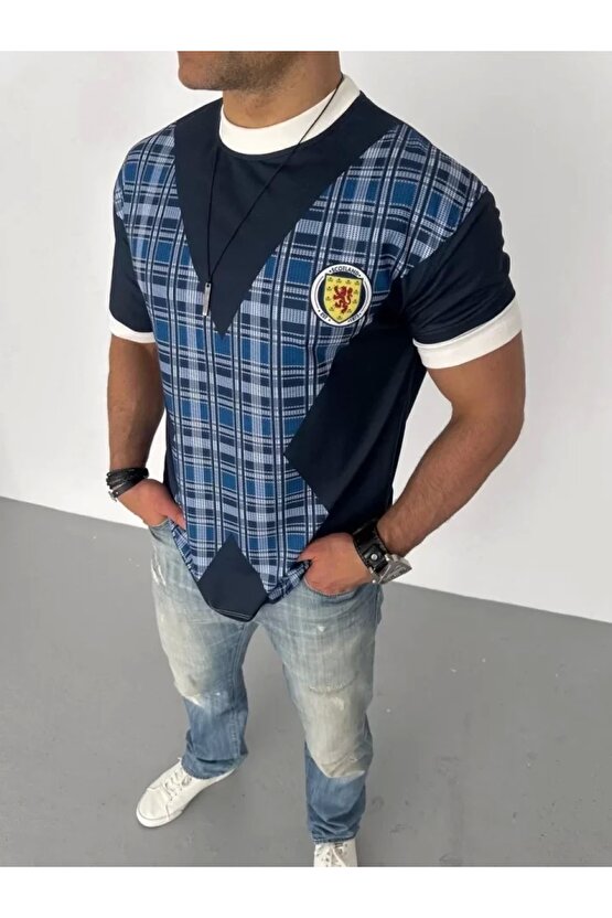 Unisex Bisiklet Yaka Baskılı Oversize T-Shirt - Siyah