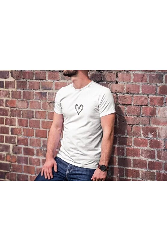 Unisex Bisiklet Yaka Baskılı Oversize T-Shirt - Beyaz