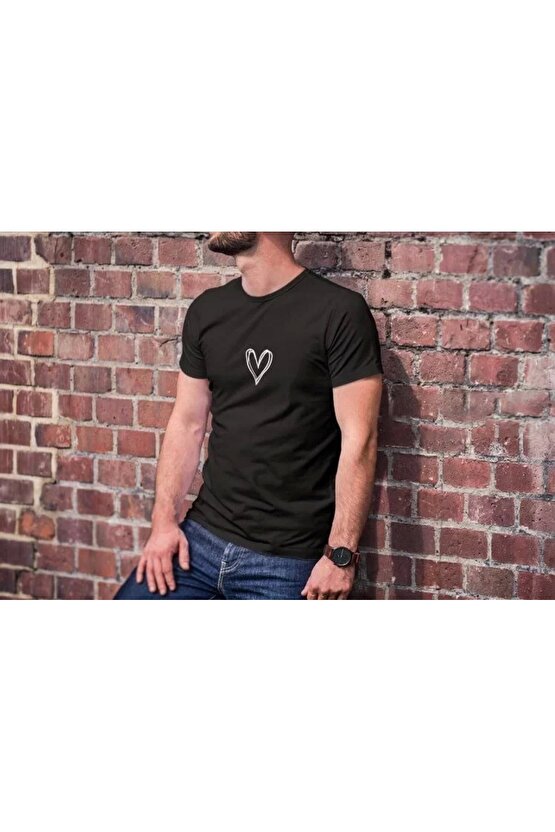 Unisex Bisiklet Yaka Baskılı Oversize T-Shirt - Siyah