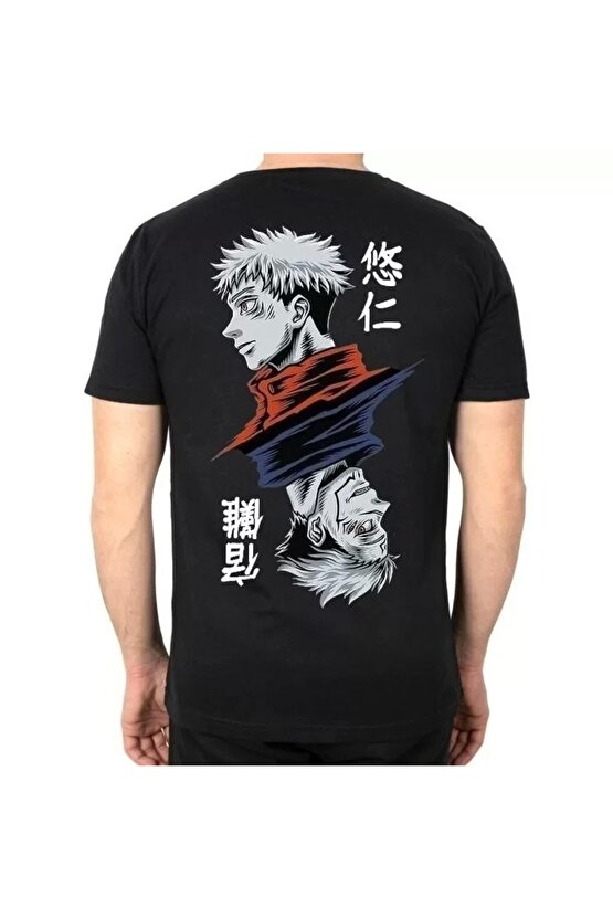 Unisex Bisiklet Yaka Baskılı Oversize T-Shirt - Siyah