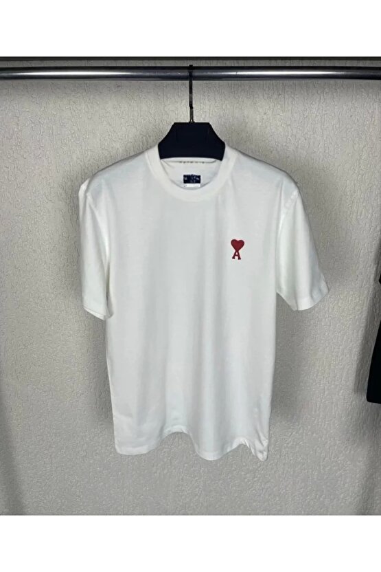 Unisex Bisiklet Yaka Baskılı Oversize T-Shirt - Beyaz