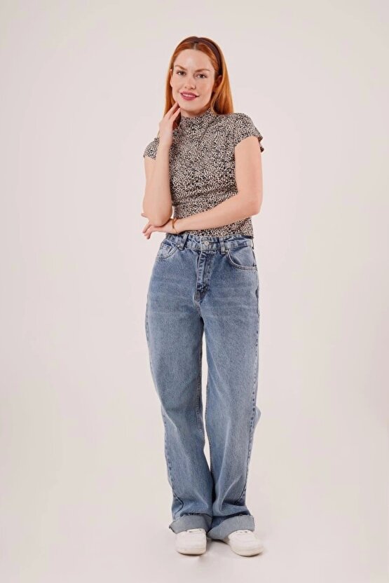 Leopar Desen Kısa Kollu Basic T-Shirt