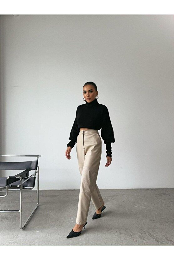 DERİ PANTOON DİZ PARÇAI  Taş