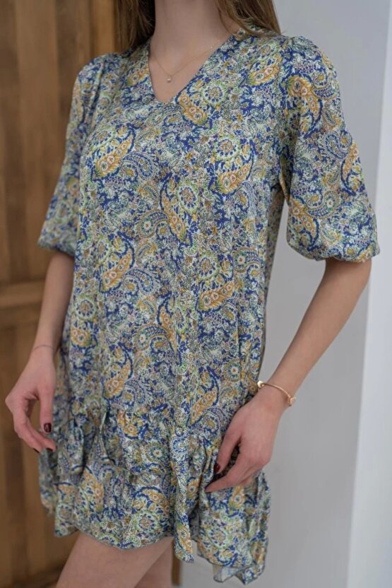 Yeşil Desenli aten Elbise