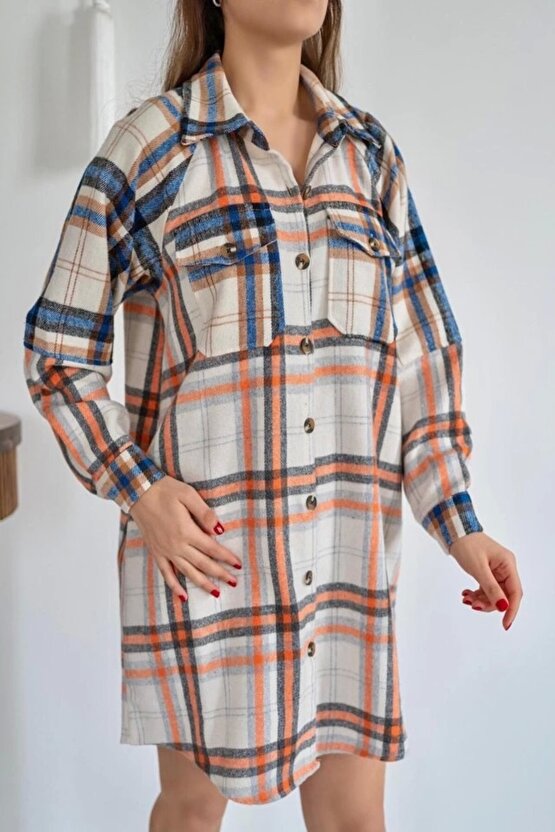 Oranj Oduncu Gömlek Elbise