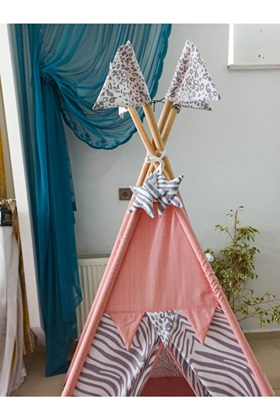 Kızılderili Oyun Çadırı Sabitleme Aparartı Hediyelidir Pudra-gri,zabra