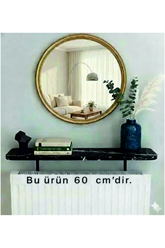 4 KÖŞE OVAL Petek Üstü Raf Duvara Montajsız Kalorifer Peteği Üstü Raf 60x18cm SİYAH MERMER DESEN