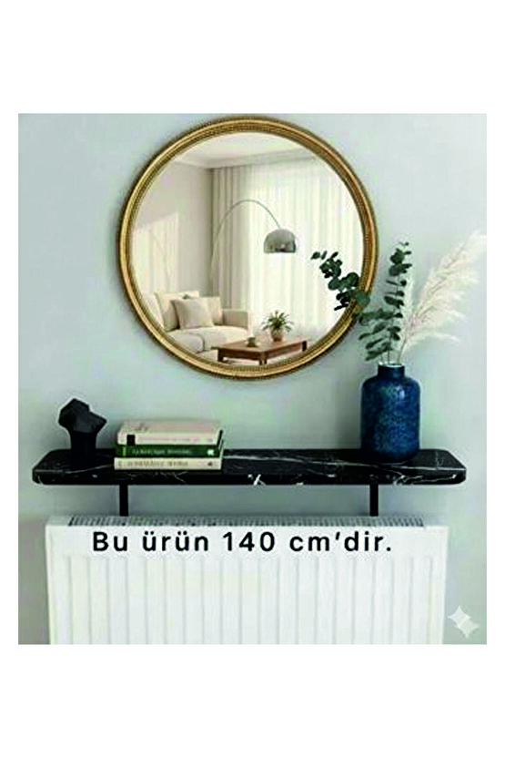 4 KÖŞE OVAL Petek Üstü Raf Duvara Montajsız Kalorifer Peteği Üstü Raf 140x18cm SİYAH MERMER DESEN