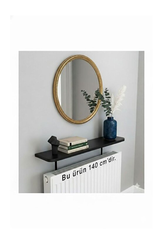 4 KÖŞE OVAL Petek Üstü Raf Dresuar Duvara Montajsız Kalorifer Peteği Üstü Raf 140x18cm SİYAH