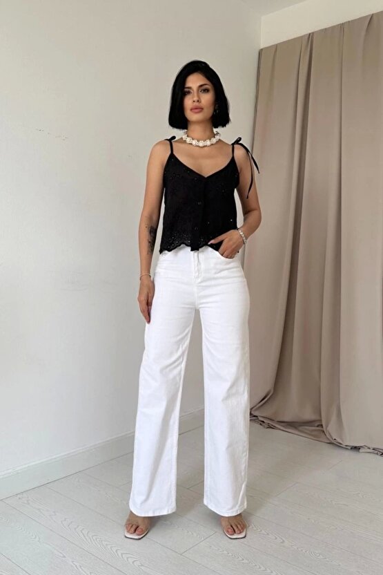 Siyah Bağcıklı Brode Bluz