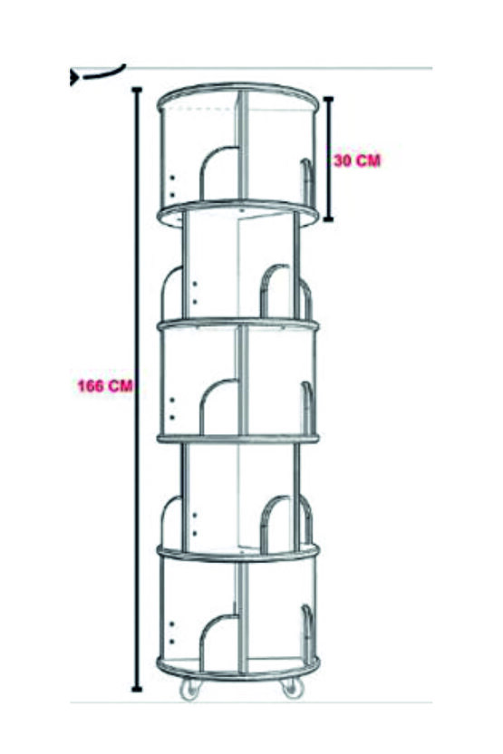 360° Dekoratif Döner Kitaplık -GERÇEK MDF LAM 5 Katlı20 Raflı - BEYAZ