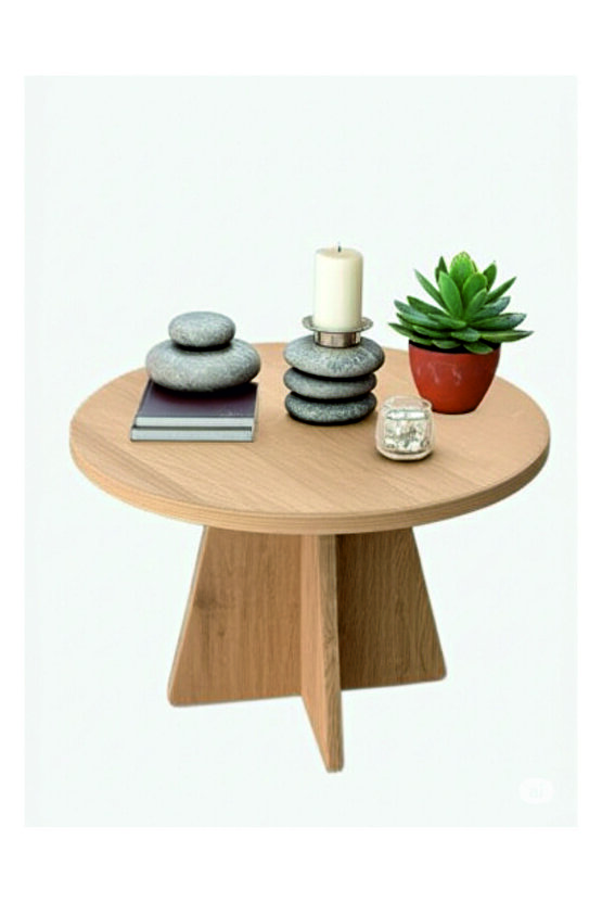 Mantar Tekli Zigon- Orta-Salon Sehpası Safir Meşe