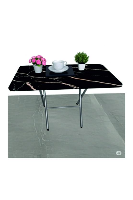 Katlanabilir Mutfak Masası 60x90 Yemek Masası Balkon Masası-çalışma masası-KAMP MASASI SİYAH MERMER