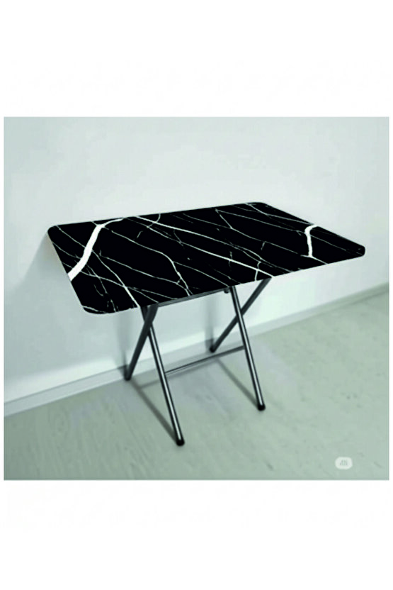 Katlanabilir Mutfak Masası 60x90 Yemek Masası Balkon Masası-çalışma masası-KAMP MASASI SİYAH MERMER