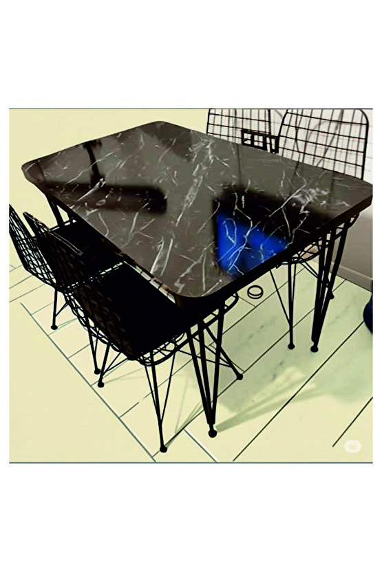 Siyah Metal Ayaklı 60x120 Cm Kalınlıklı (TEK MASA) SİYAH MERMER Mutfak - Balkon - Çalışma Masası
