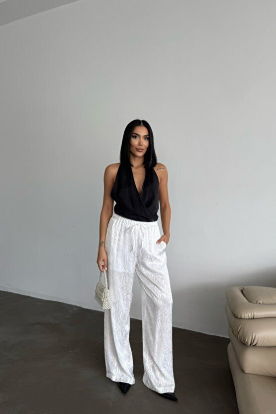 EGECEN JAKAR SATEN PANTOLON - Beyaz