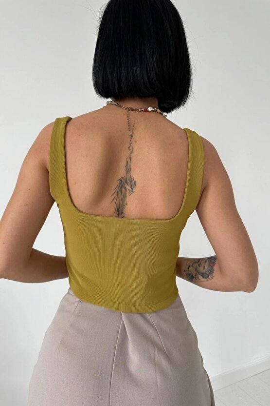 Yağ Yeşili Askılı Bluz