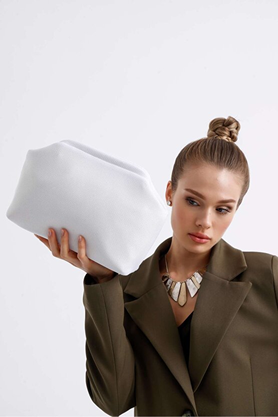 Heybes Kadın Beyaz Clutch Portföy El Çantası