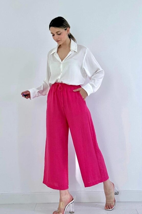Fuşya Keten Pantolon