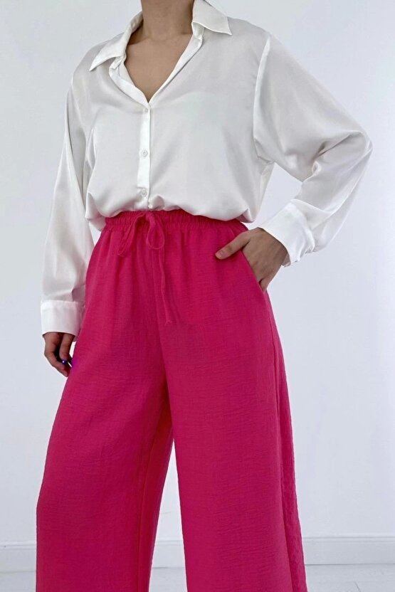 Fuşya Keten Pantolon
