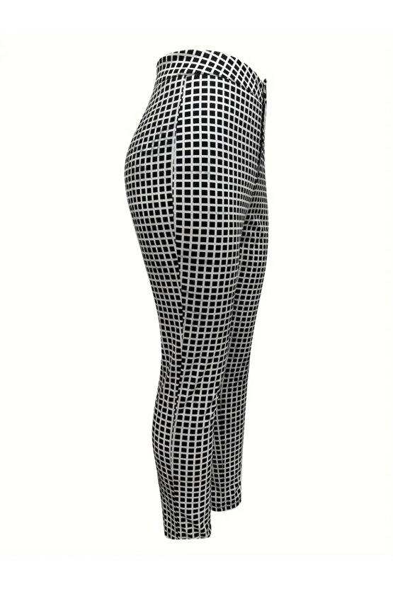 Kadın Yüksek Bel Desenli Dalgıç Pantolon