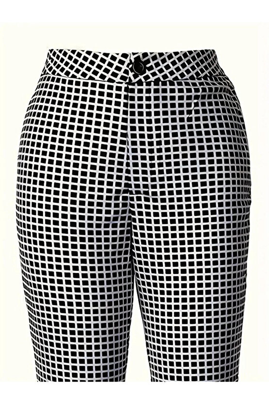 Kadın Yüksek Bel Desenli Dalgıç Pantolon