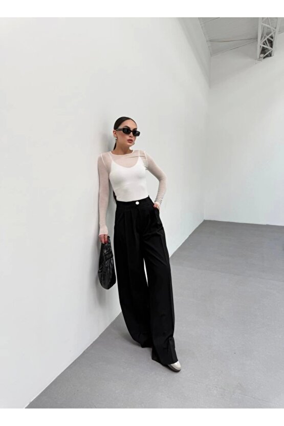 230 Gr Poly Viscose Full Lycra Pileli Palazzo Pantolon