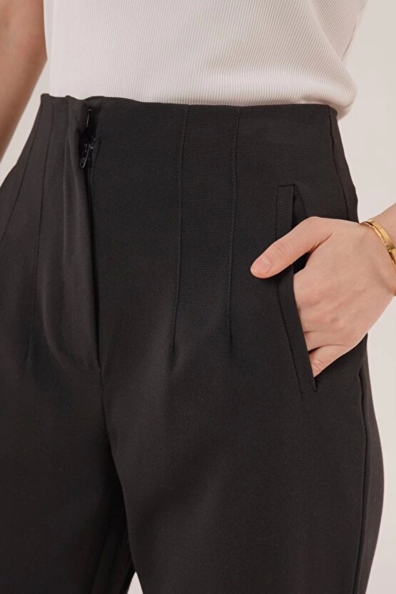 Çift Pens Detaylı iyah Pantolon