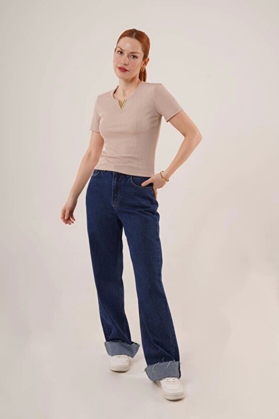 Kısa Kollu Yaka Detaylı Kaşkorse Taş Bluz