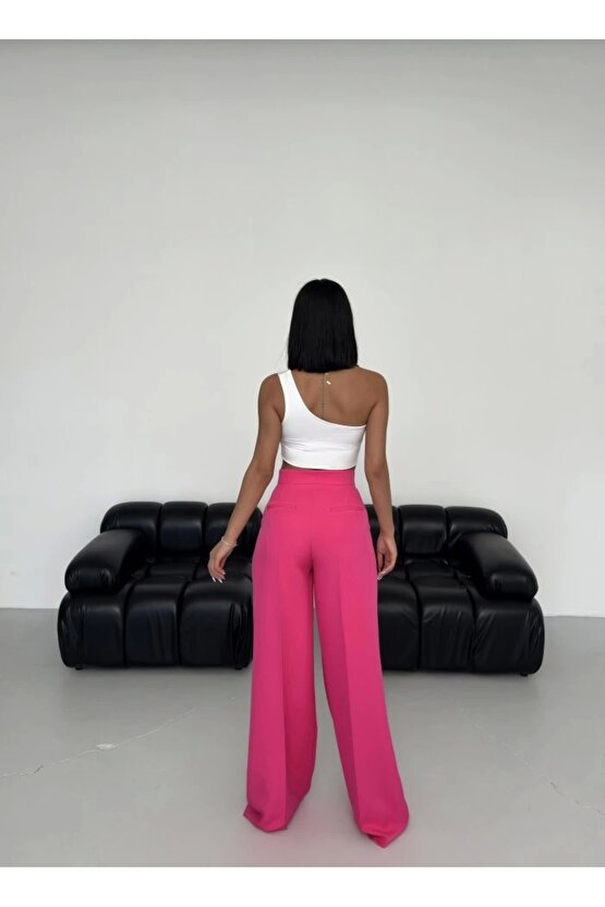 Üç Düğme Detayli Palazzo Pantolon