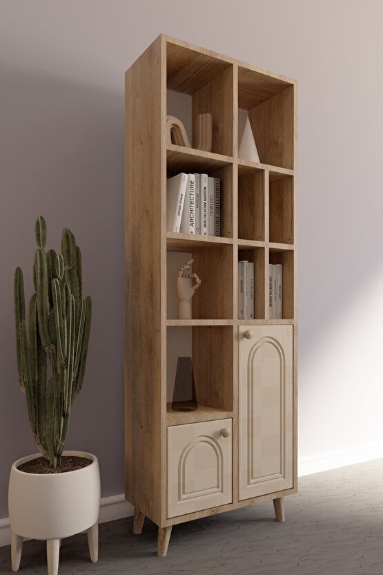 İda Bohem Kitaplık Safir Meşe-Vizon Bej