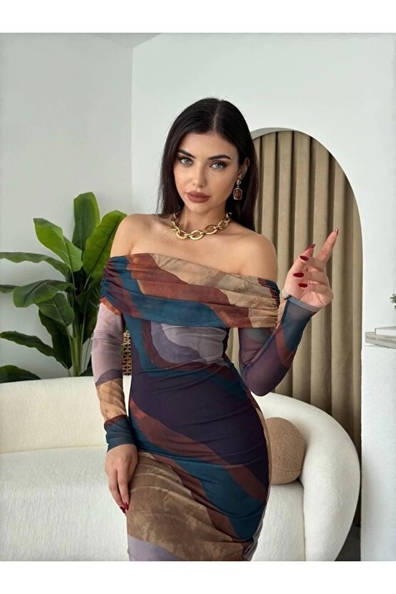 evilla adonna Yaka Tül Elbise