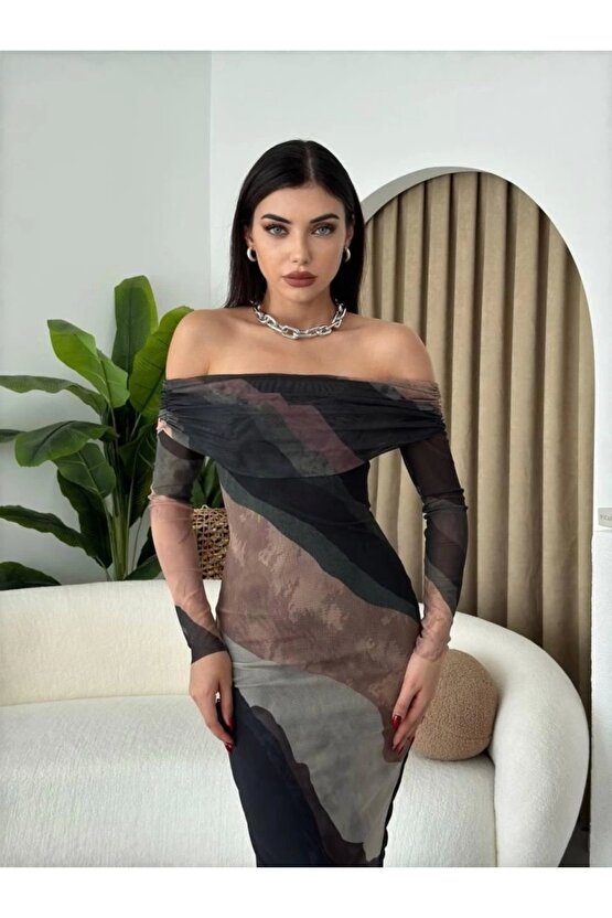 evilla adonna Yaka Tül Elbise