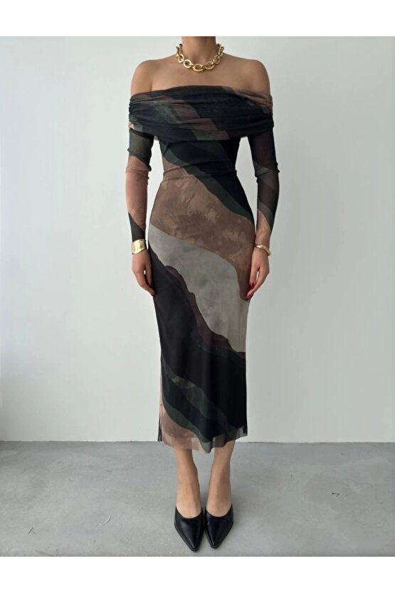 evilla adonna Yaka Tül Elbise