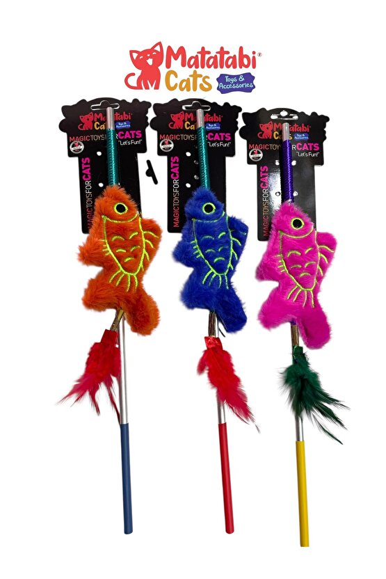 Matatabi Cats BALIK Alüminyum saplı kedi oltası(Matatabi,çıngırak ve özel hışırtı içerir.özel kumaş)