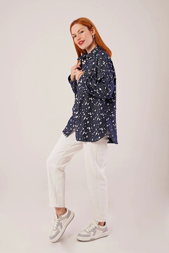 Eskitme Görünümlü Denim avi Gömlek