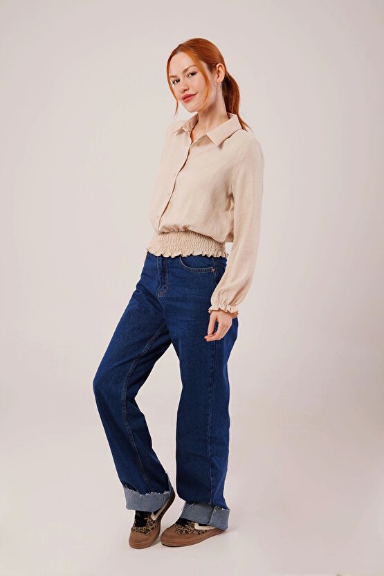 Bel Ve Bilek astikli Bej Bluz