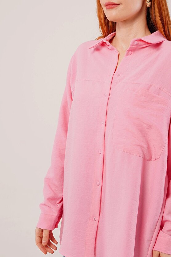 alaş Kesim Cepli Pembe Gömlek