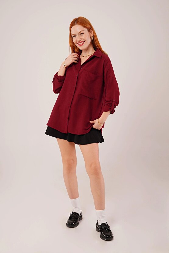 alaş Kesim Cepli Bordo Gömlek
