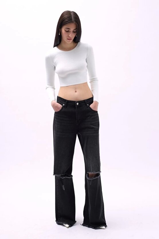 Bisiklet Yaka Dokulu Crop