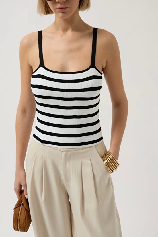 Çizgili Askılı Bluz