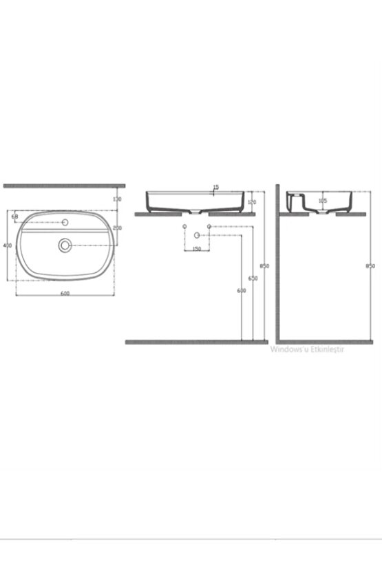 Infinity Batarya Delikli Tezgah Üstü Lavabo 60 Cm Mat Siyah 10nf65060