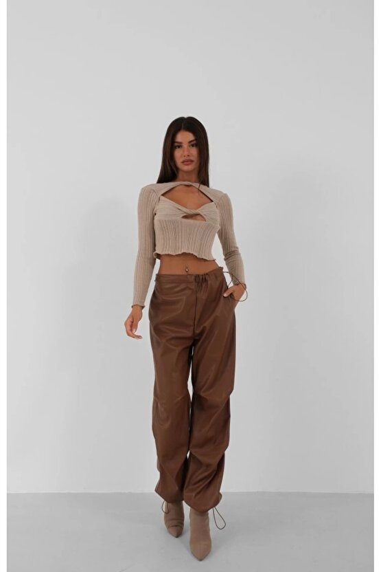 Bel Lastikli Deri Pantolon