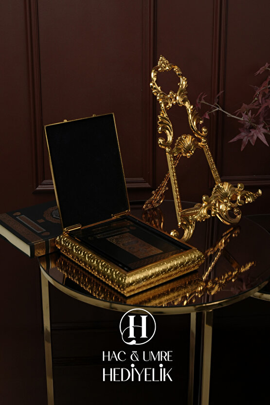 Kuran Standı ve Kuranı Kerim | Lüks Dekoratif Kuran Kabı ve Kuran Seti | Gold Kuran Muhafazası Seti