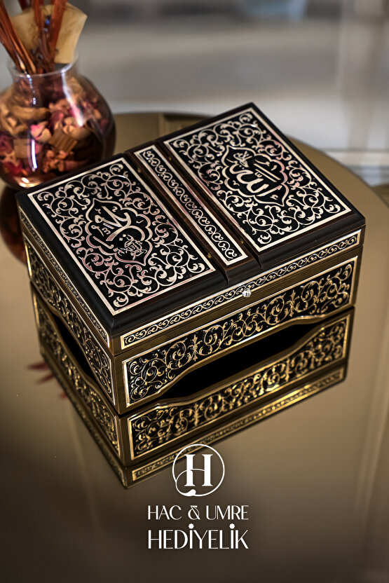 Kutulu Kuran, Kuranı Kerim, Hediyelik Kuran, 925 Gümüş İşlemeli Masif Ahşap Kutu ve Kuranı Kerim Set